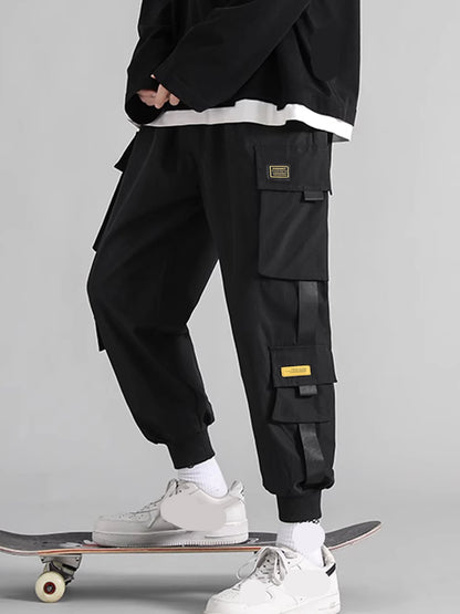Multi-pockets Ribbons Bandage Tactical Techwear Cargo Pants Mens Harajuku Punk Hip Hop Joggers Pantalons Casual Streetwear