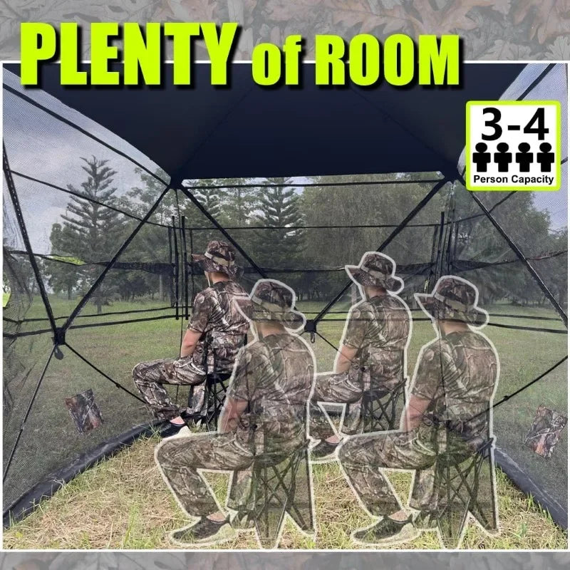 New,360 Degree See Through Hunting Blind 2/3/4 Person Ground Camouflage