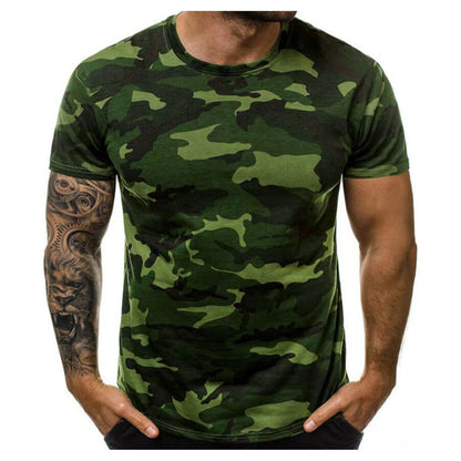 Men'S Casual Summer Round Neck Tight Sexy Camouflage Short Sleeve Top Men'S Sports T-Shirt Chemise Homme Ropa Hombre T-Shirt Men