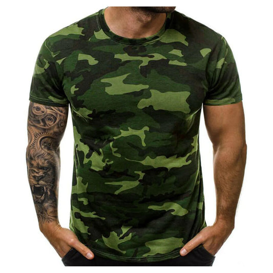 Men'S Casual Summer Round Neck Tight Sexy Camouflage Short Sleeve Top Men'S Sports T-Shirt Chemise Homme Ropa Hombre T-Shirt Men