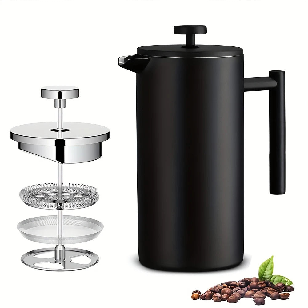 Premium Stainless Steel Double Wall Coffee Press with 3 Filters Thermal Kettle for Camping