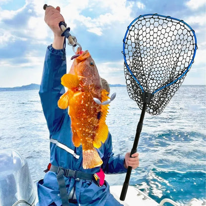 Telescoping Aluminum Alloy Fishing Net - Adjustable Length and Rubber net (Blue)