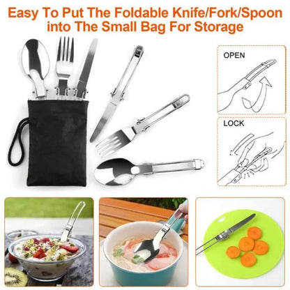 16Pcs Camping Cooking  Bowls Knife Fork Camping Stove Cookware Kit Aluminum Pot Pan Kettle Set