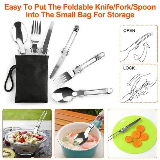 16Pcs Camping Cooking  Bowls Knife Fork Camping Stove Cookware Kit Aluminum Pot Pan Kettle Set