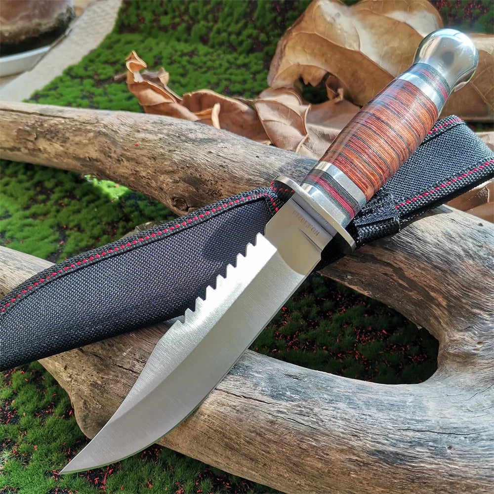 Steel Blade Hunting Knife with Wooden Handle