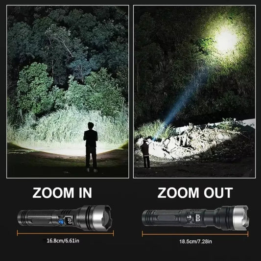 Powerful LED Flashlight With Zoom And Digital Display