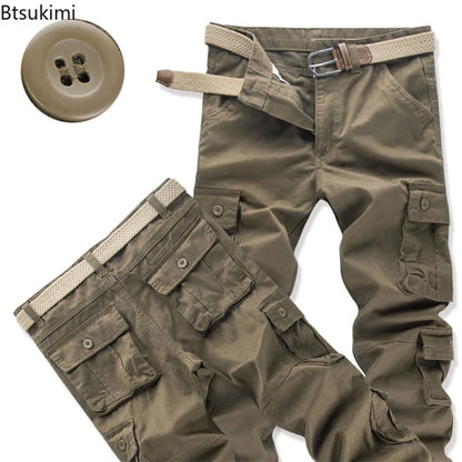 Cargo Pants Men's Pure Cotton Loose Casual Trousers Camo Overalls Multi-pocket Wear Resistant Straight Pants Outdoor Sport Pants