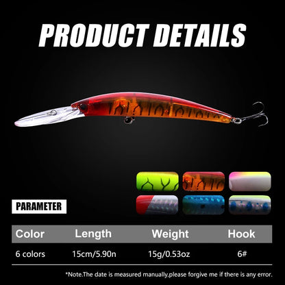 HENGJIA 1pcs 15cm 15g  Deep Diving Jerkbait Artificial Hard Bait Fishing Wobblers Minnow Lure for Bass Pike Carp Fishing  Tackle