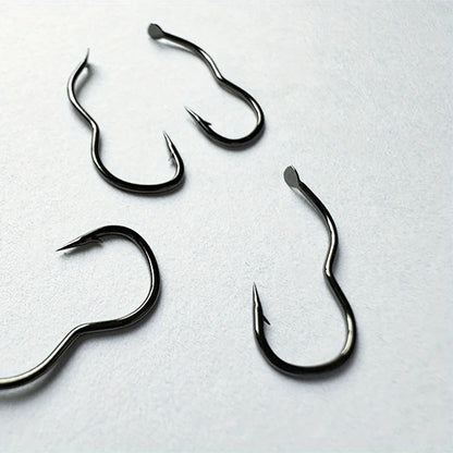 300/500 carbon steel fishing hook set, including sizes 3-12, with barbed sharp hooks