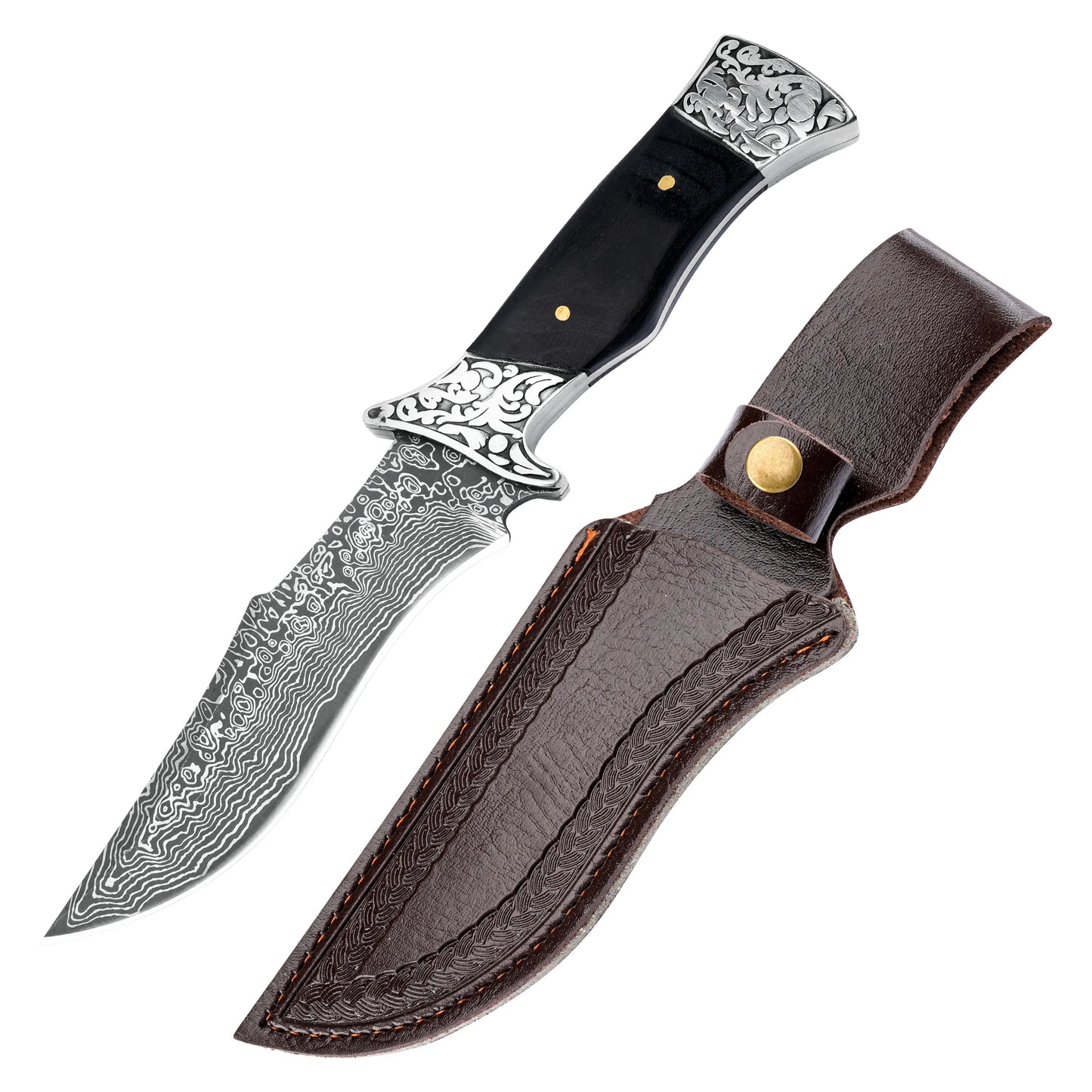 1Pc Stainless Steel Fixed Blade Knife Set with Leather Sheath