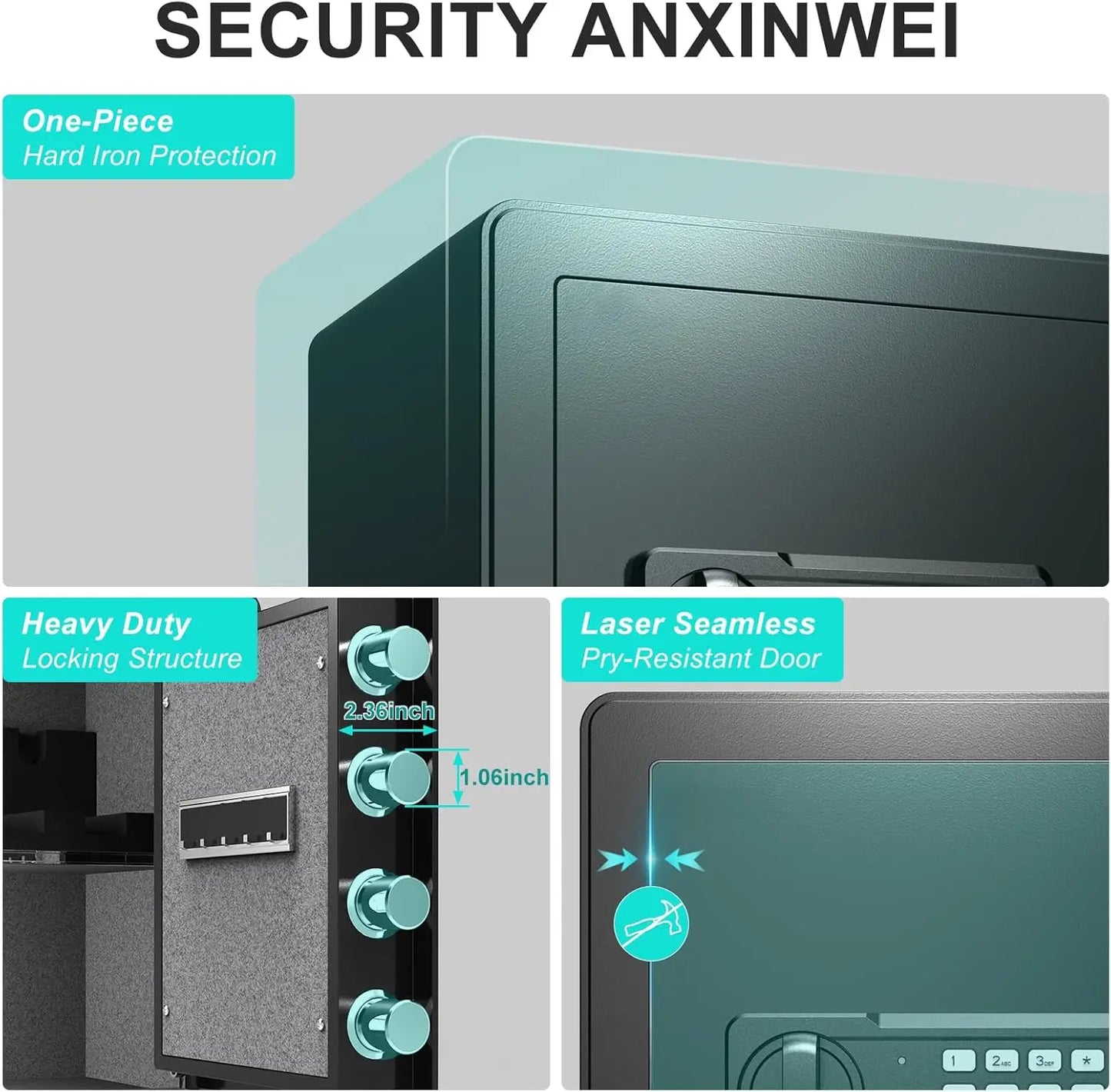 Safe Box with Pistol Rack, Fireproof Waterproof Bag, Large Digital Safe with Dual Alarm System,