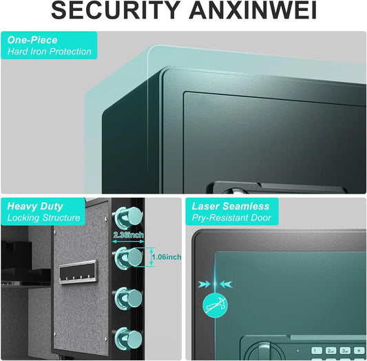 Safe Box with Pistol Rack, Fireproof Waterproof Bag, Large Digital Safe with Dual Alarm System,