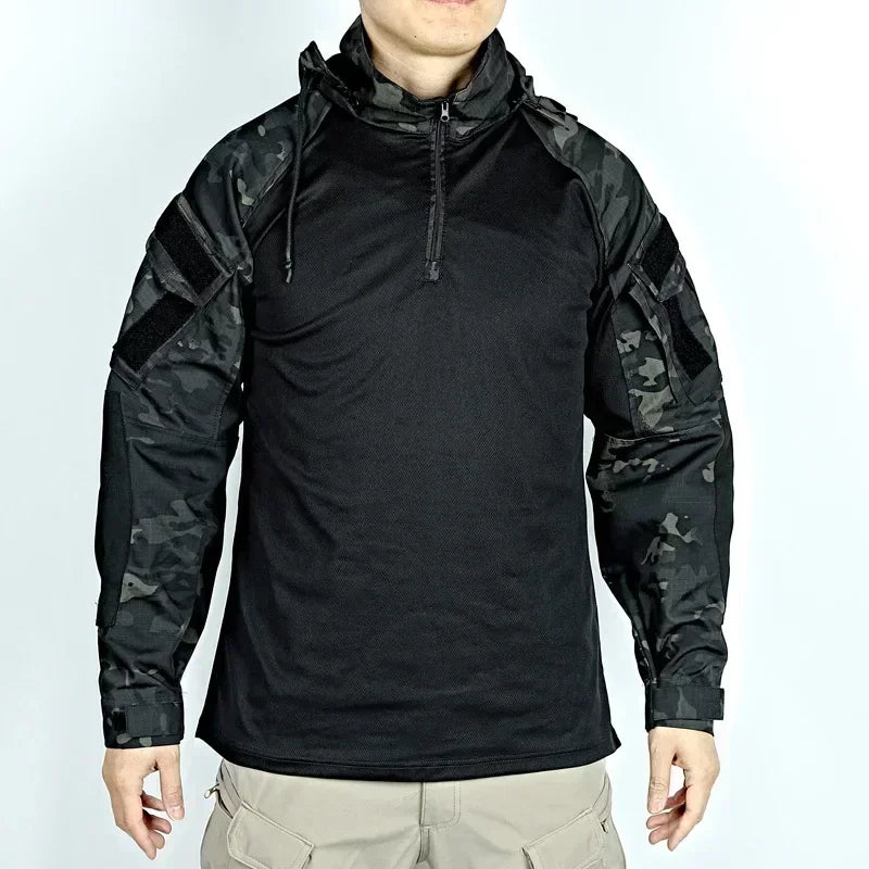 Shirts Men Long Sleeve Breathable T-shirt Camo Hooded Quick-dry