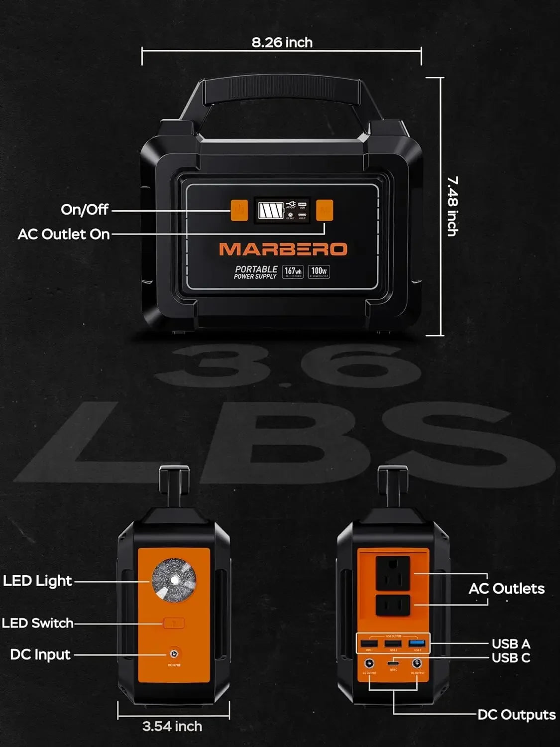 Camping Battery Power Supply with 110V AC Outlet 2 DC Ports