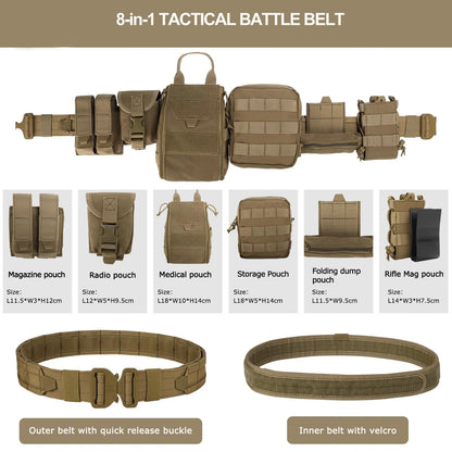 8-in-1 Hunting Tactical Battle Belt with Accessories  Quick Release Heavy Duty Belts