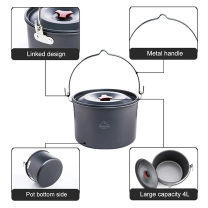 4L Camping Hanging Pot Cookware Outdoor Bowler Tableware