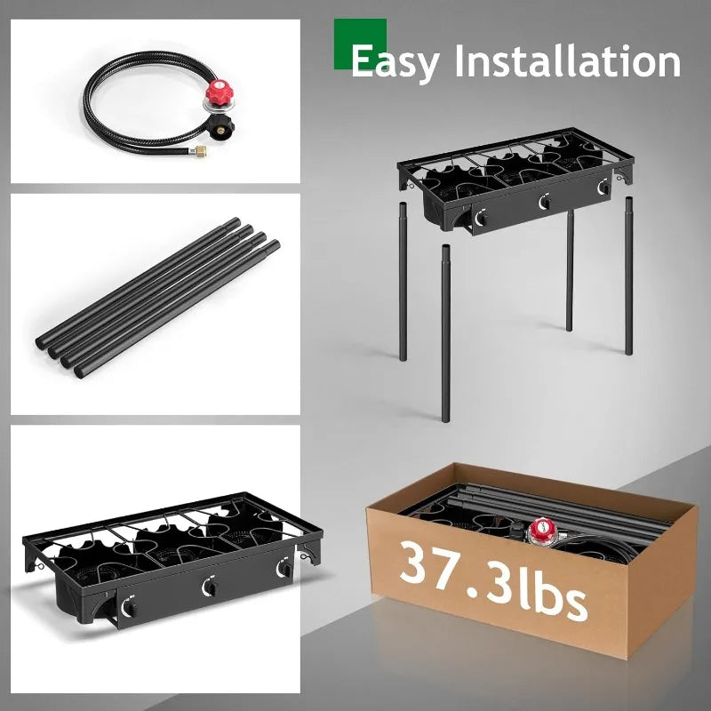 3 Burner Propane Gas Stove for Outdoor Cooking,
