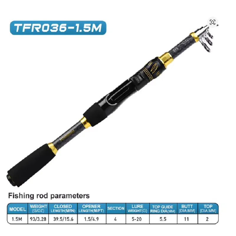 Fishing Combo Portable Ultralight Telescopic Rod and 5.1:1 Gear Ratio Spinning Reel Lures Hooks Line Full Kit