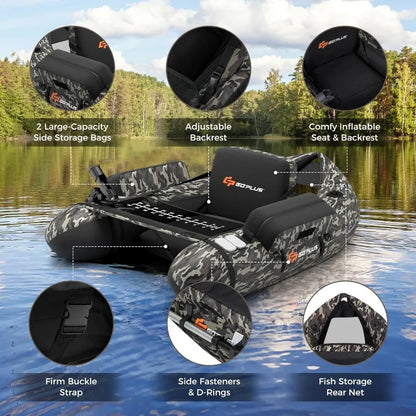 Inflatable Float Tube, Fishing Belly Boat with Fish Ruler, Pump, Storage Bag, Adjustable Straps