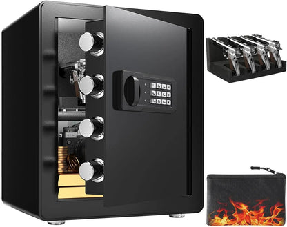 Safe Box with Pistol Rack, Fireproof Waterproof Bag, Large Digital Safe with Dual Alarm System,