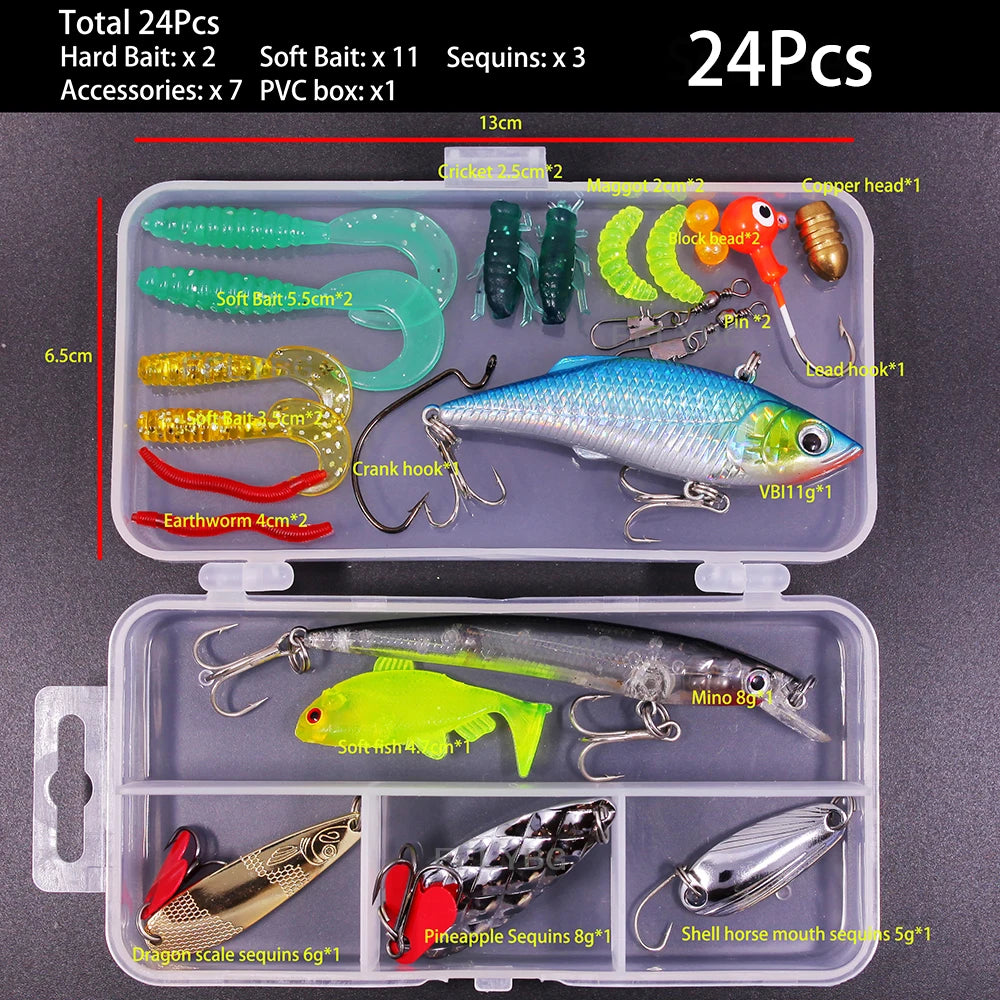 Fishing Lure Kit Soft and Hard Bait Set Gear Layer Minnow Metal Jig Spoon For Bass Pike Crank Tackle Accessories