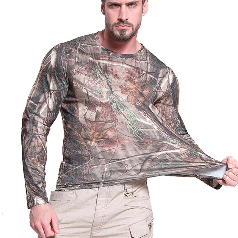 Long-Sleeve T-Shirt Anti-Sweat   Shirts Breathable Camo  Hunting Clothes Men Elasticity Sun-Protective Top