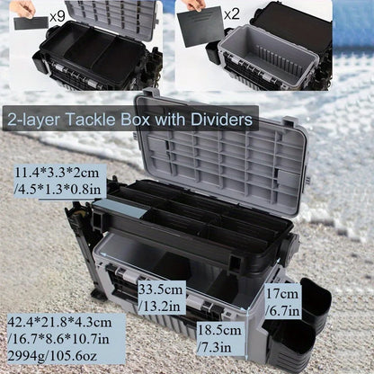 Saltwater Tackle Box Large 11L Tackle Boxes Large Fishing Box Fishing Bucket Organizer with 2pcs Rod Holder & 2pcs Cup Holder