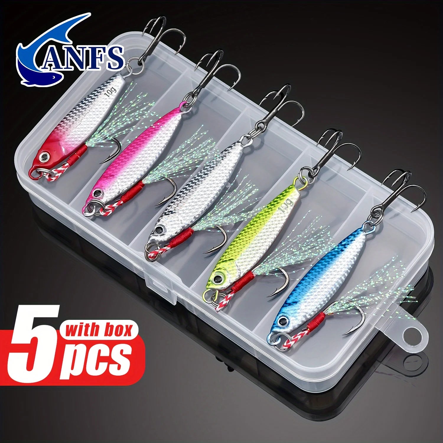 ANFS 5pcs 10gMetal Jig Fishing Lures Set - Artificial Bass Baits,Trout Jigging Lure for Freshwater Saltwater Fishing