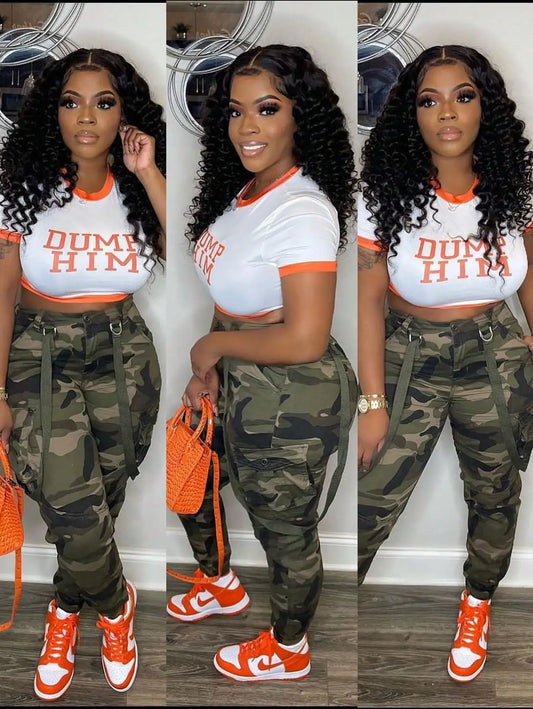 Women's Y2K Camo Cargo Pants - High-Waisted Slim Fit  , Casual Jogger Sweatpants