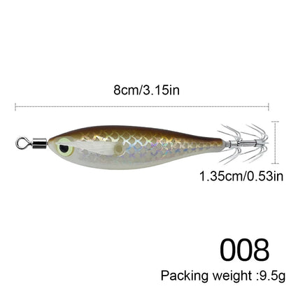 1-10PCS 9.5g Laser Luminous Squid Jig Floating Horizontal Wood Shrimp Egi Lure Bait Octopus Cuttlefish Fishing Baits 8cm