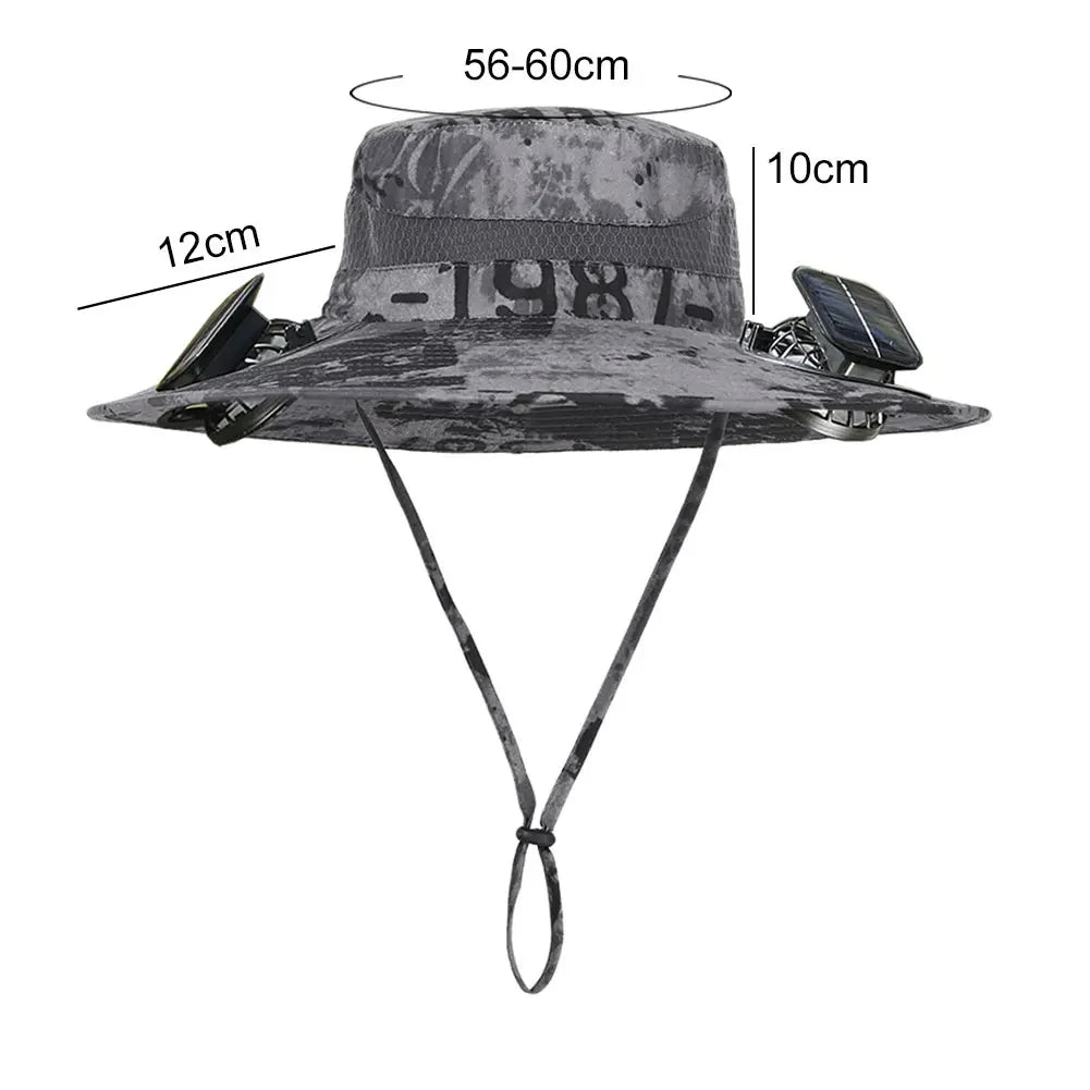 Outdoor Solar Fan  with 1/2 Solar Powered Fans Cap Breathable Wide Brim Fishing Hat for Camping Hiking