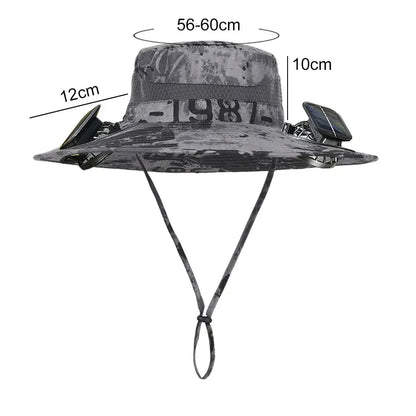 Outdoor Solar Fan  with 1/2 Solar Powered Fans Cap Breathable Wide Brim Fishing Hat for Camping Hiking