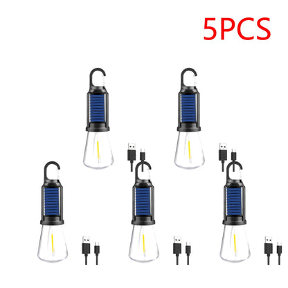 2-5PCS Solar Powered LED Lighting Lantern USB Charging Outdoor Tent