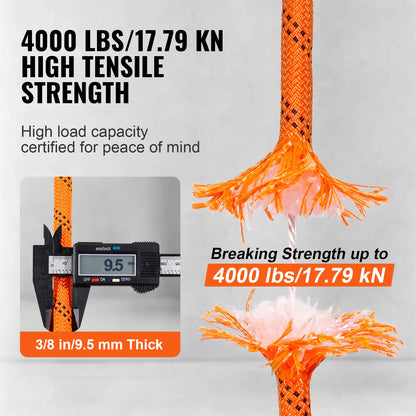 SucceBuy 120ft Dual-Weave Polyester Cord 3/8 1/2 inch 48-Strand Multi-Use Rope Arborist Activities Outdoor Adventures Versatile