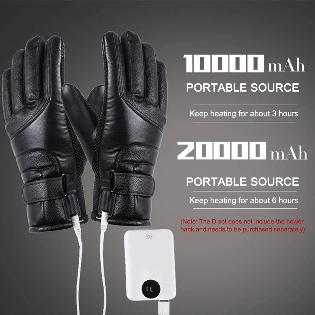 Winter Electric Warming Gloves Soft USB Heated Gloves PU Thermal Heated Gloves Leather Heating Gloves for Fishing Riding Cycling