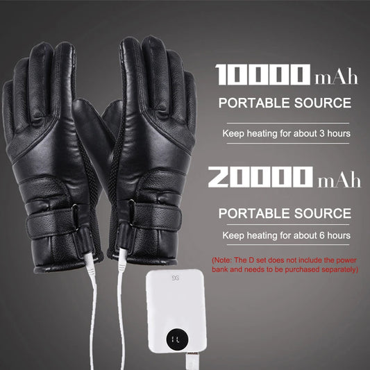 Winter Electric Warming Gloves Soft USB Heated Gloves PU Thermal Heated Gloves Leather Heating Gloves for Fishing Riding Cycling