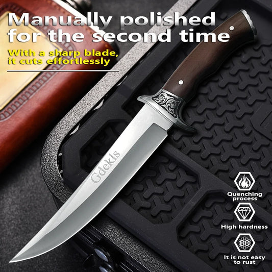 High-hardness stainless steel fixed blade with sheath ergonomic non-slip handle ideal for climbing hunting. Great festival gift
