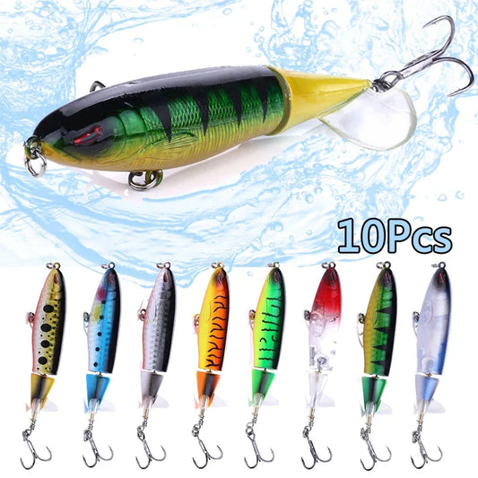 Popper Fishing Lure Set 11cm/14cm Artificial Topwater Hard Bait Rotating Wobblers Tail