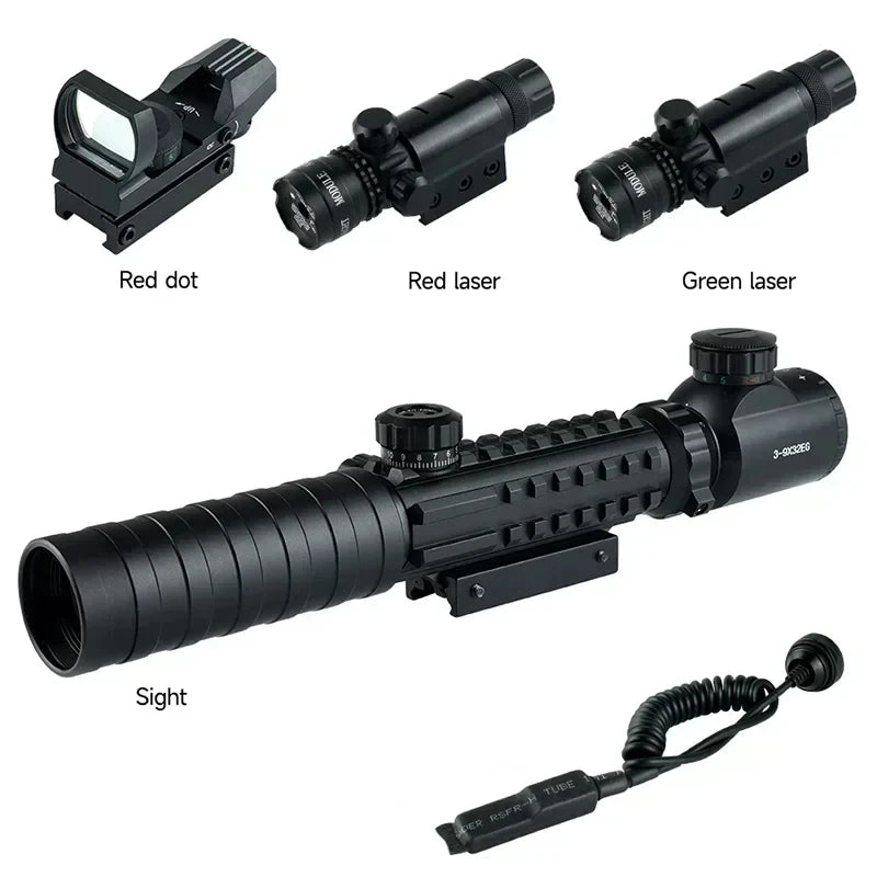 Tactical 3-9X32EG Riflescope Laser Red Dot 3 in 1 Combo Optic