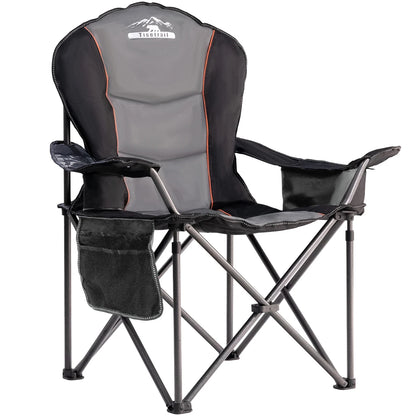 Tisetrail Oversized Camping Chair Folding Chair with Cooler Padded Outdoor Chairs Heavy Duty Support 500 LBS Black&Gray