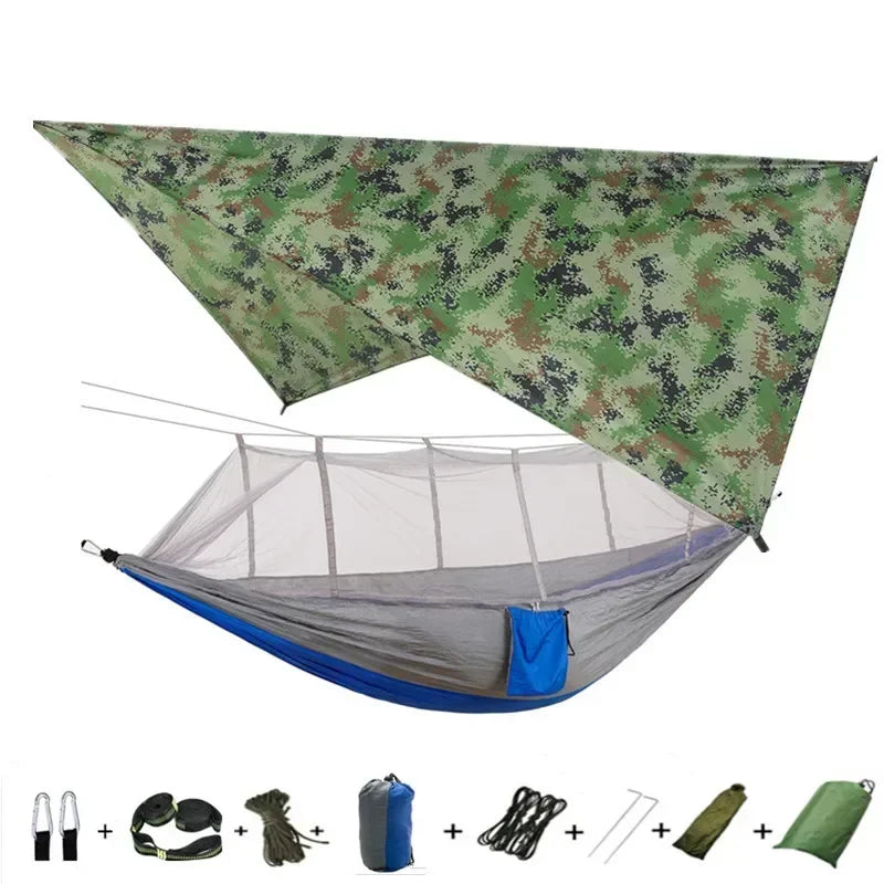 Camping Hammock with Mosquito Net&Rainfly Tent Tarp & Tree Straps