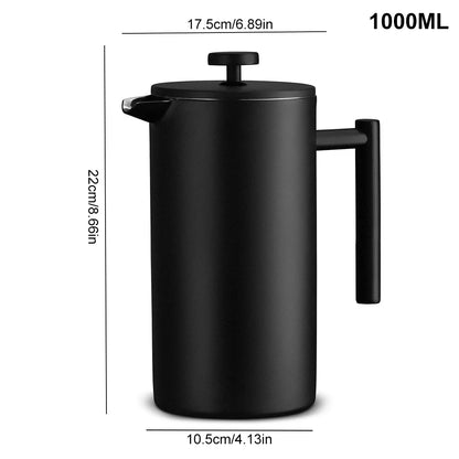 Premium Stainless Steel Double Wall Coffee Press with 3 Filters Thermal Kettle for Camping