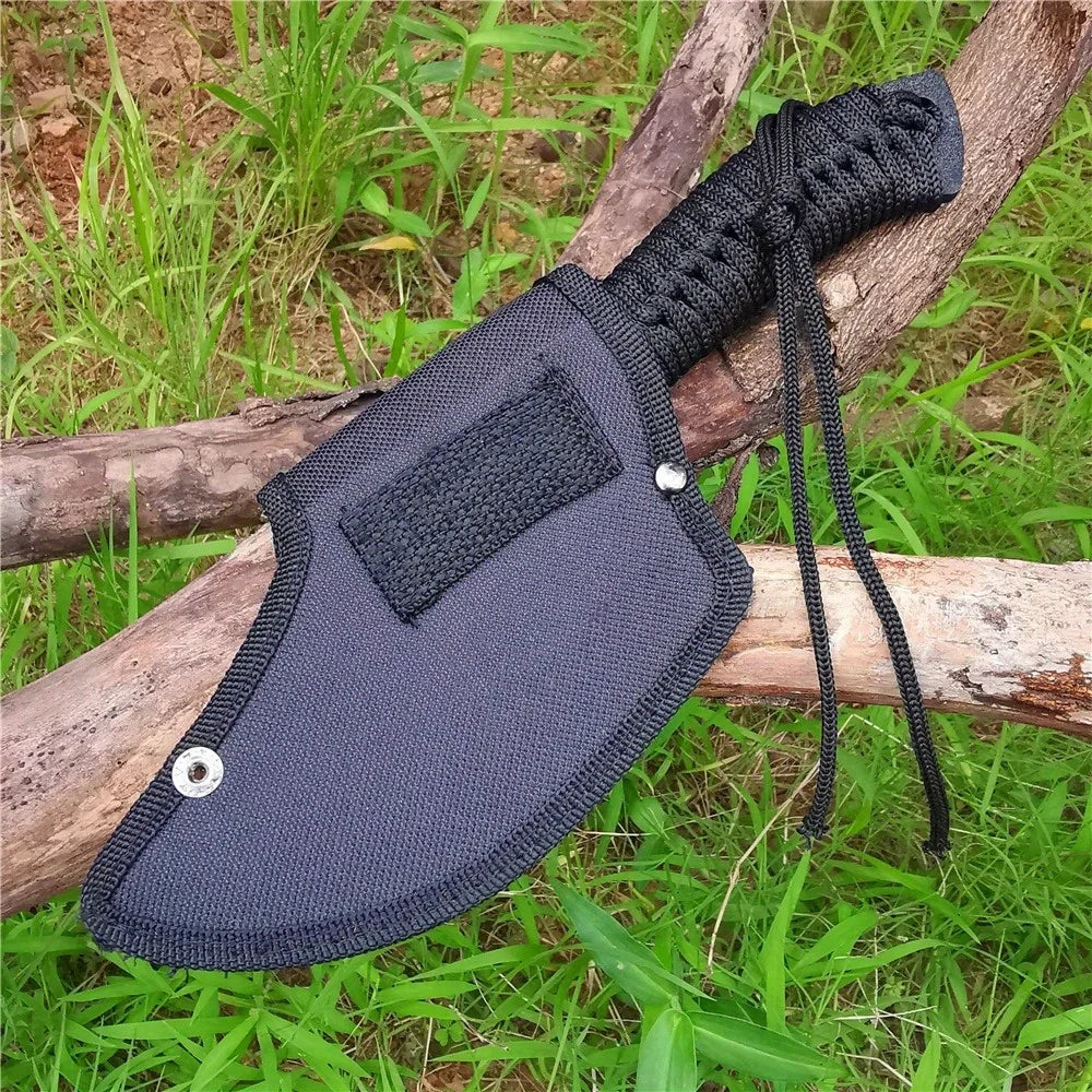 Portable Outdoor Jungle Camping Axe &amp; Knife - Non-Slip Handle, Full Tang Stainless Steel Blade (58HRC) with Nylon Sheath, 27CM H