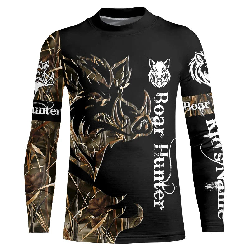 Camo Hunting Animals Wild Boar Men T-Shirt 3D Print Sport Long Sleeve Tee Tops Casual O Neck Streetwear T Shirts Men&