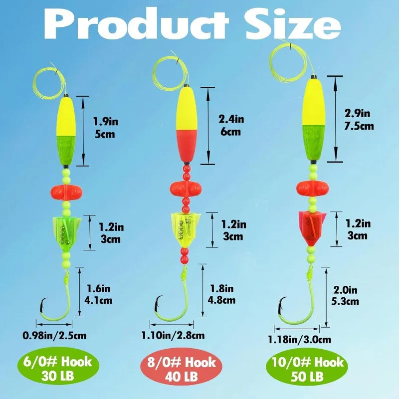 Catfish Float Rigs - Fishing Tackle With Rattler, 5pcs Santee Cooper Rig Equipment, 6/0 8/0 10/0 Circle Hooks