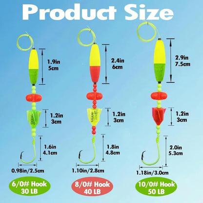 Catfish Float Rigs - Fishing Tackle With Rattler, 5pcs Santee Cooper Rig Equipment, 6/0 8/0 10/0 Circle Hooks