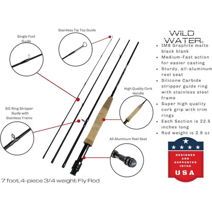 Fly Fishing Combo Starter Kit, 7-Foot Pole, 4-Piece Fly Rod Kit,