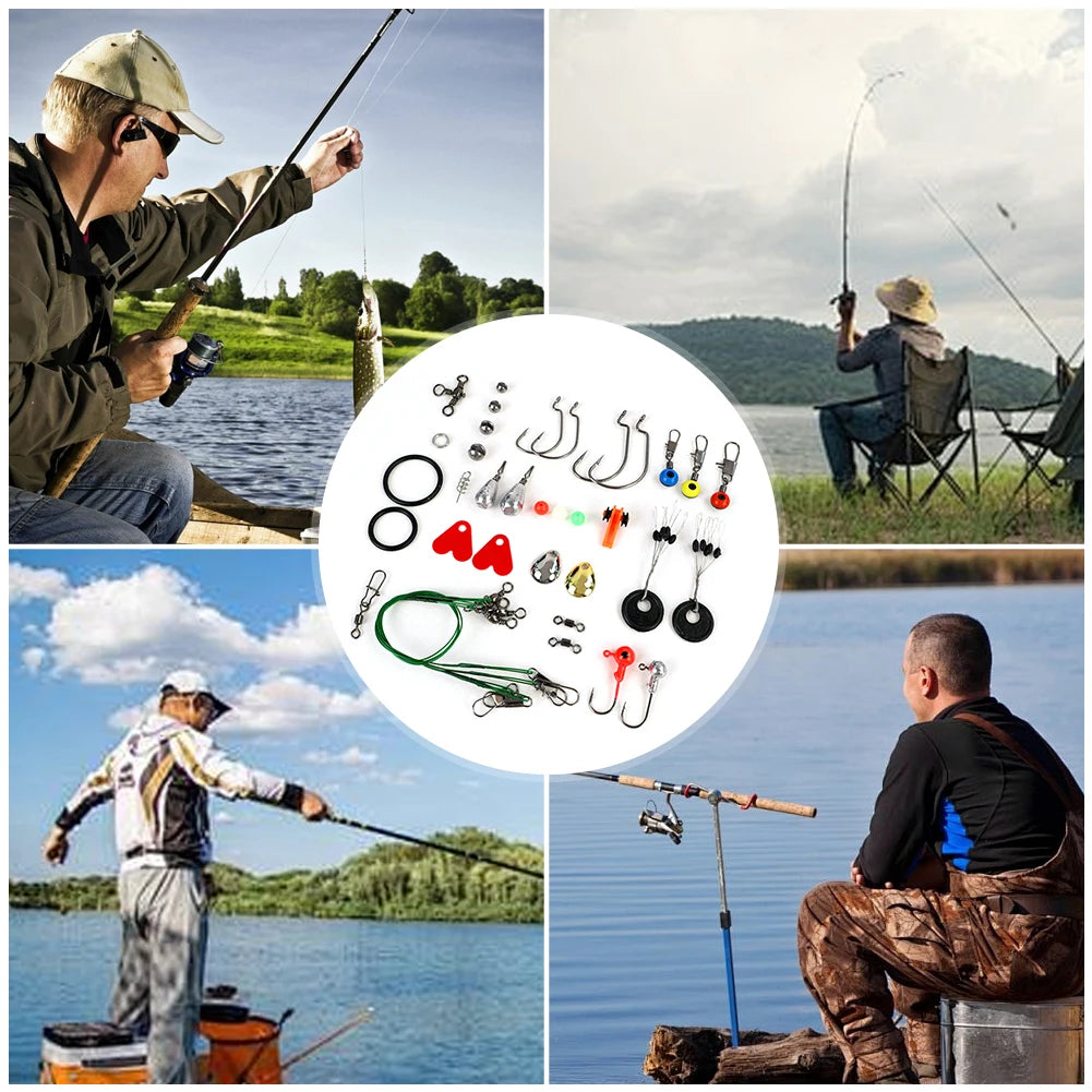 187pcs Fishing Set Including Jig Hooks Sinker Weight Swivels Snaps Fishing Accessories Kit Bass Trout Carp Fishing Accessories