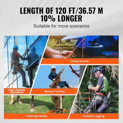 SucceBuy 120ft Dual-Weave Polyester Cord 3/8 1/2in 48-Strand Multi-Use Rope for Arborist Activities Outdoor Adventures Versatile