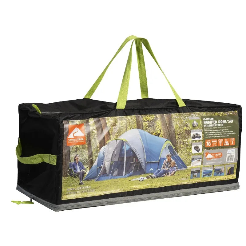 Ozark Trail 10-Person Dome Tent with Screen Porch – 3-Room Family Camping Tent with Weather Protection